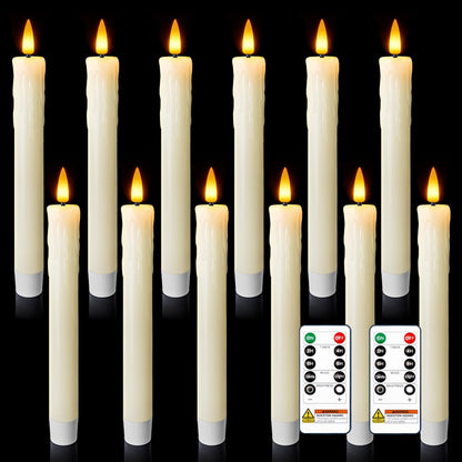 Meigic 7 Inches Dripless Flameless Taper Candles with Remote Timer Dimmer, Real Wax Battery Candlesticks, 3D Flame Fake Candlesticks for Home Wedding Christmas Decor, Ivory, 12 Pcs
