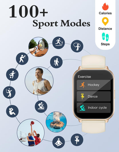 RUIMEN Smart Watches for Women Men (Answer/Make Calls, 2 Bands Included), 1.8" Smartwatch for iOS/Android Phones, Fitness Tracker Heart Rate/Sleep Monitor Digital Watch Waterproof Milky White