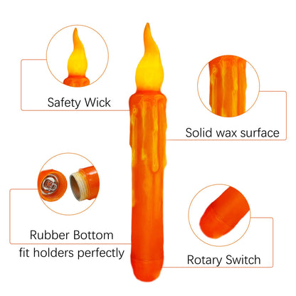 Gedengni 4pcs Orange Real Wax LED Tapered Candles, Battery Operated, Remote Controlled, 6inches, Perfect for Weddings, Decorations, Emergency Use