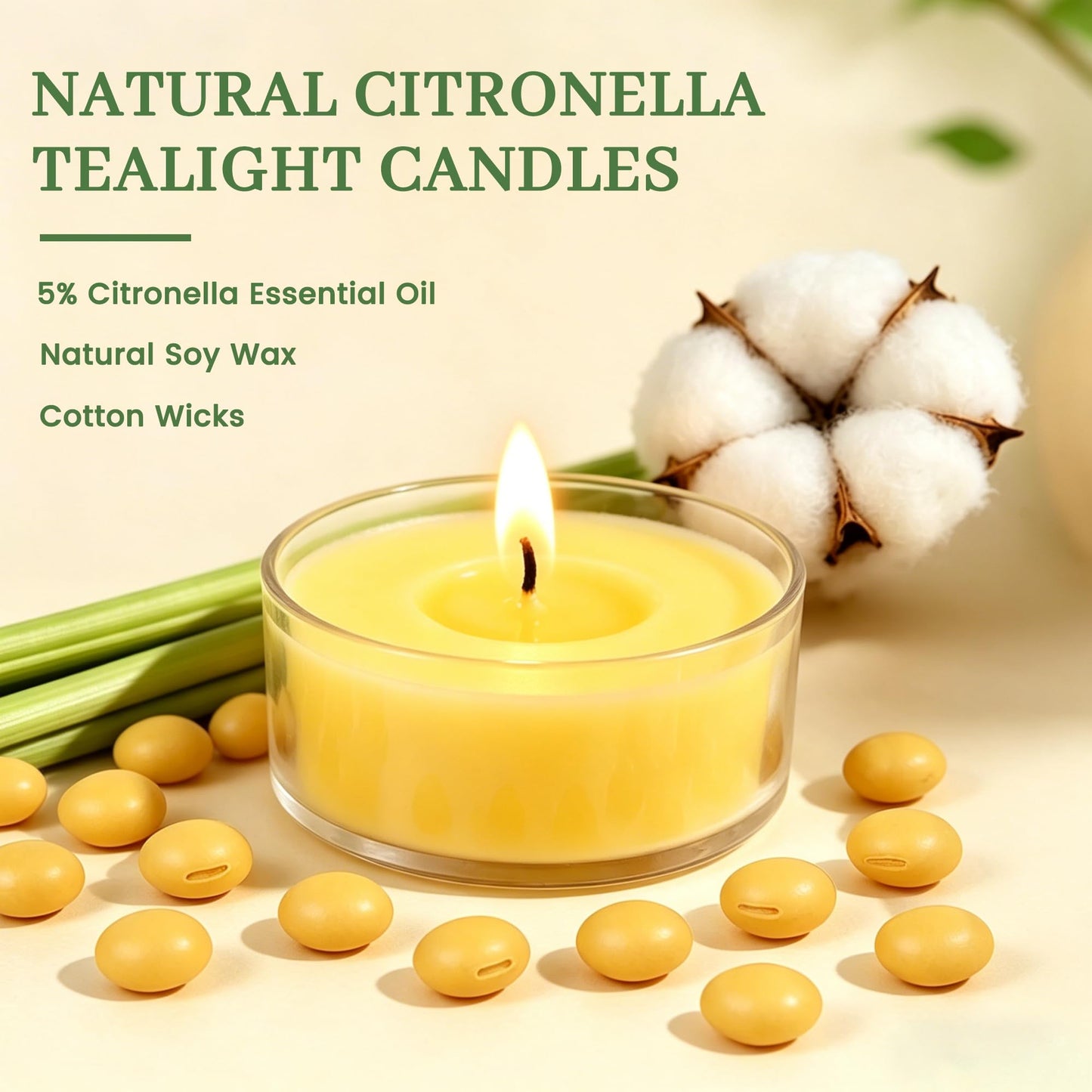 Tealight Citronella Candles Outdoor, 4Hours Soy Wax Tea Lights Candles for Patio, Garden, Yard, Terrace, Camping, Home, Indoor, Party, 30 Pack Acrylic Votive Candles for Weddings, Shabbat, Events