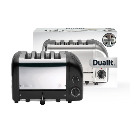 Dualit Classic 4 Slice NewGen Toaster - Stainless Steel - Hand Built in the UK - Replaceable ProHeat elements - Defrost Bread - Mechanical Timer - Matt Black Classic Toaster