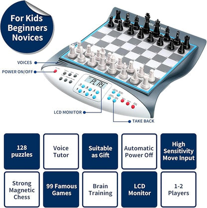 Talking Chess Master Electronic Chess Set - Electronic Chess Board with Voice Teaching System - Kids Learning Trainer - 32 Levels 2000 ELO Computer Chess Game with Sensor Chess Board Magnetic Pieces