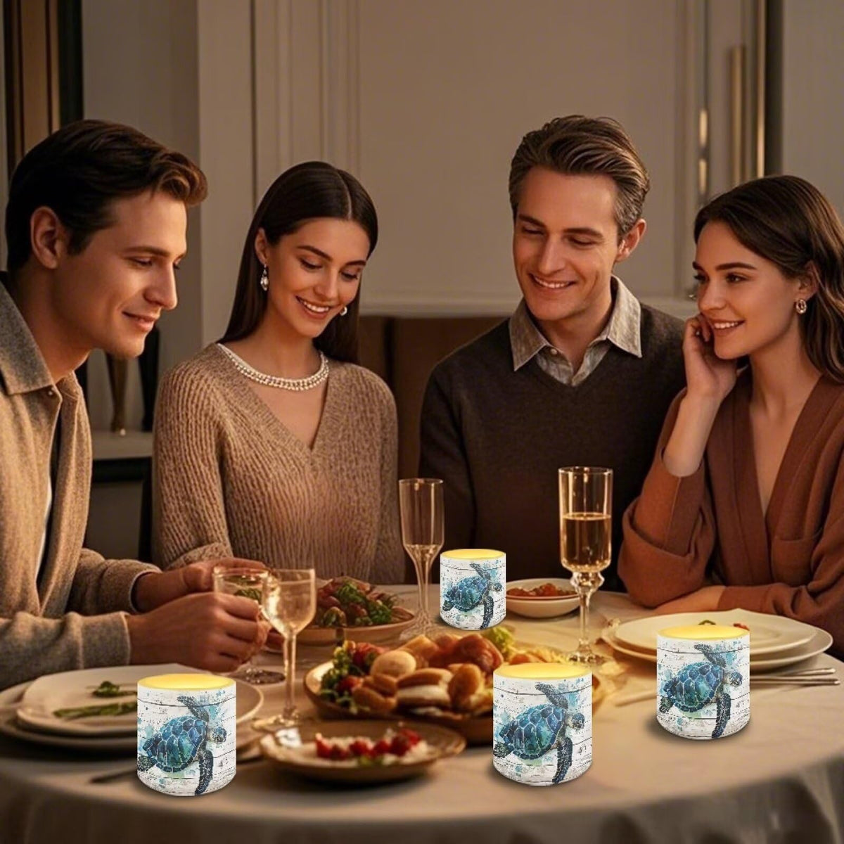 NETILGEN Sea Turtle Flameless Candles with Remote Timer Pack of 4 Battery Operated LED Pillar Candles 3 inch Realistic Flickering Flameless Candles Home Decor
