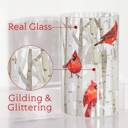 Crystal Club Flameless Candles, Cardinal Theme, (Set of 3) Battery Operated LED Candles with Remote, Real Wax & Glass Effect Candle with Timer for Christmas Home Festival Décor