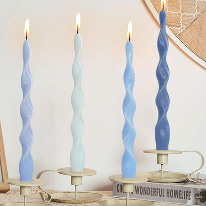 Spiral Taper Candle Blue Gradient Twisted Candlesticks Unscented Tapered Candles Smokeless Candlesticks for Dinner Table Decor Party Wedding