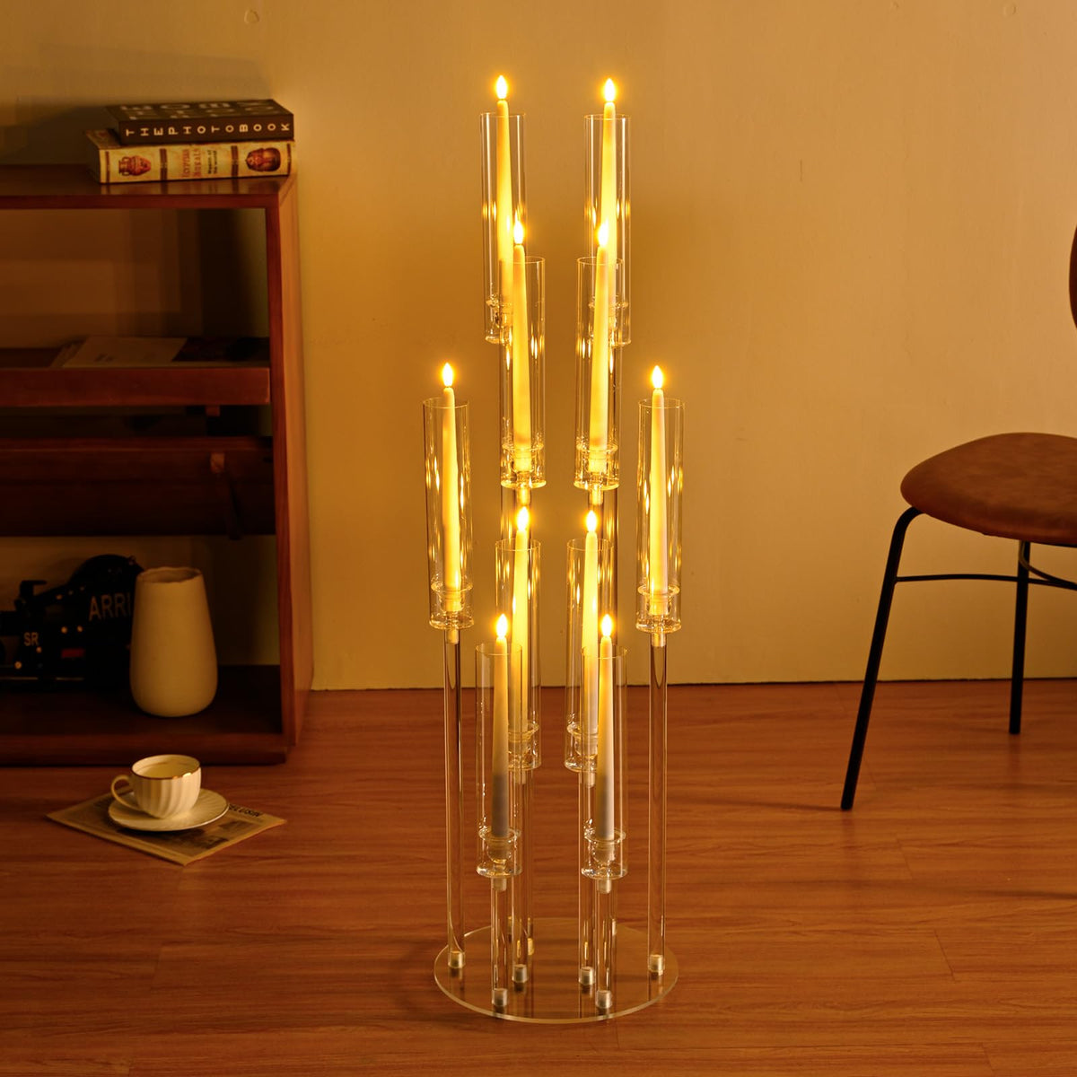 6PCS Candelabra 10 Arm Centerpieces for Tables Acrylic Bulk,Clear Floor Candle Holder for Wedding Candle Sticks Holder Decor for Baby Shower Party Event candelabros para centros de mesa