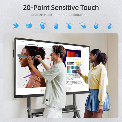 QIXZOCV 86" Smart Board, 4K Interactive Whiteboard, 20-Point Touch Screen, Android 14, 8GB & 128GB, Screen Sharing, Bluetooth/WiFi/HDMI, All-in-One Meeting & Education Solution (Wall Mount Included)