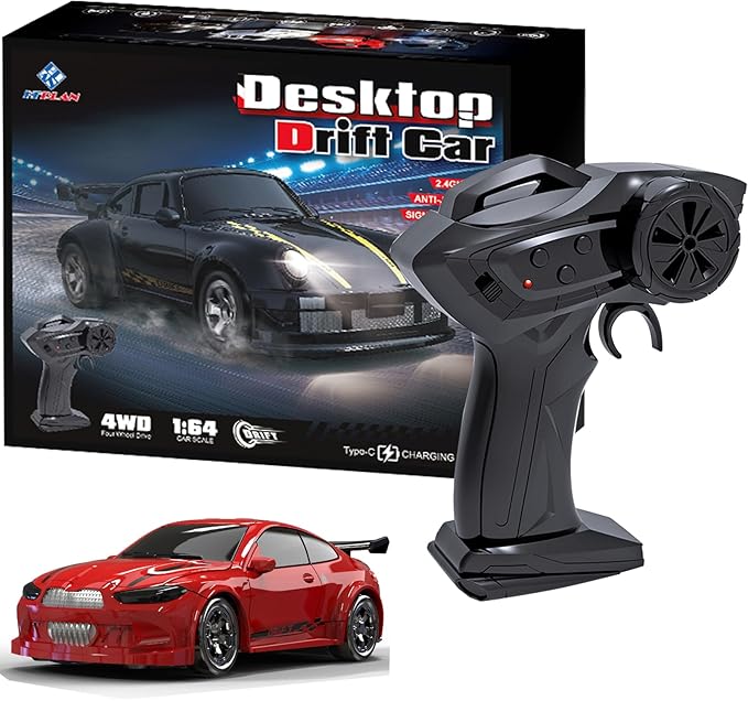 KF20 1:64 Scale Mini Drift RC Car with Full Proportional RTR 2.4GHZ Remote Control for Desktop Racing (RED)