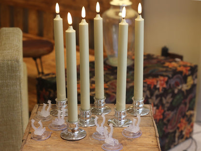 6 Pack LED Windows Candles with 12 AA Batteries(Include,Run More Than 400 Hours) + 6 Silver Removable Candlesticks + 6 Suction Cup,10'' Ivory Flameless Battery Taper Window Candle Light with Remote