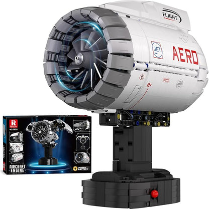 Reobrix Aircraft Turbofan Engine Building Sets Engine Model Kit that Works Mechanical Engineering Building Blocks with Motor 1813 Pcs STEM Airplane Engine Model Building Kits for 14+ (No.33019)