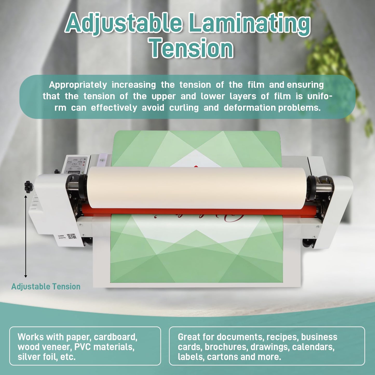 17.7inch Cold Hot Roll Laminator with 2 Rolls of Thermal Laminating Film (1 Inch Core, 0.8 mil,17.3in W×656ft L),V480 Laminating Machine, Single & Double-Sided Thermal Laminator,Digital Display, 110V