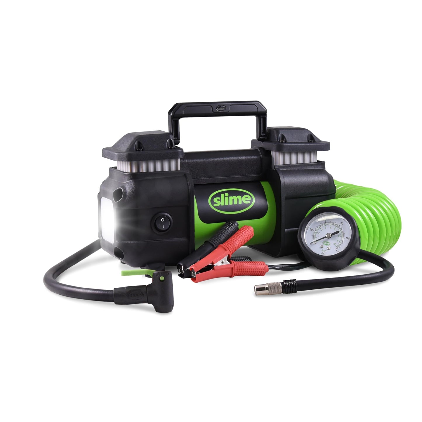 Slime 40026 Tire Inflator, Portable Car, SUV, 4x4 Air Compressor, Heavy Duty, 2x Pro Power, Heavy Duty, with Analog 150 psi Dial Gauge