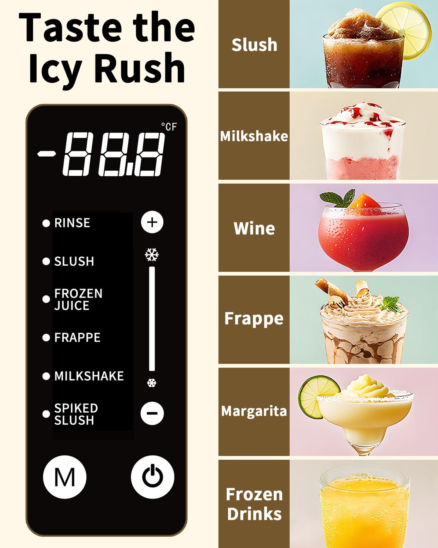 Slushie Machine, Slushy Maker for Home, Frozen Drink Maker with 5 Preset Programs for Margaritas, Frappés, Milk Shake, No Ice Needed, LED Display, Self Clean