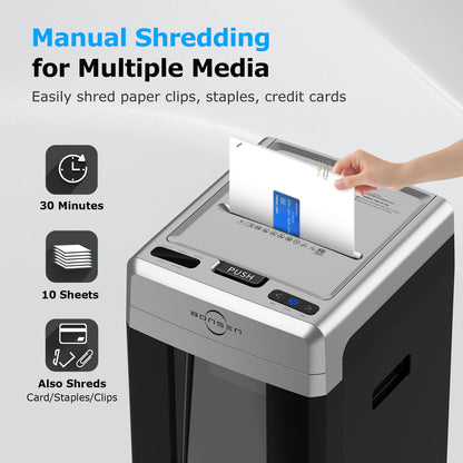 BONSEN 300-Sheet Auto Feed Paper Shredder, P-5 High Security Heavy Duty Shredders for Office Use, 60 Minutes Non-Stop Micro Cut Shredding, 8.1-Gal Pullout Bin, 58dB Quiet Large Paper Shredder (S9221)