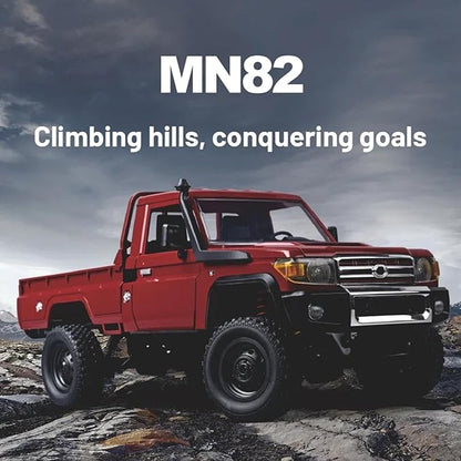 RC Truck 1/12 RC Rock Crawler MN-82 4x4 Off Road RC Pickup Truck 2.4GHz Proportional Throttle Steering All Terrain Remote Control Car RTR with Headlights and 2 Batteries for Adults (Red)
