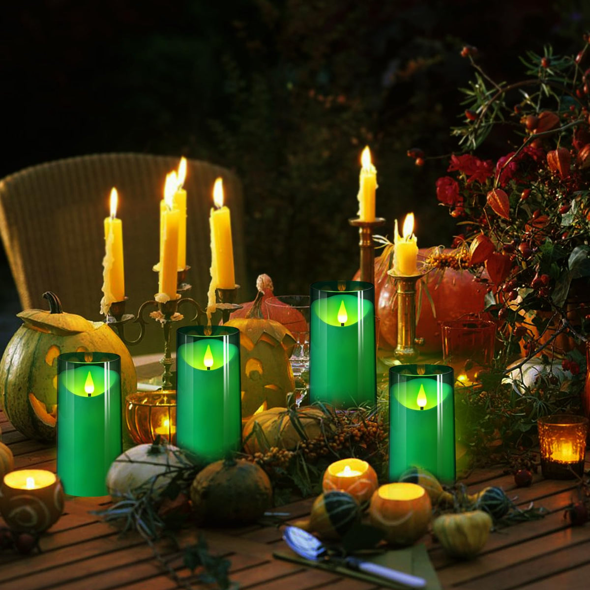 NURADA 3"x6"Flickering Flameless Candles: 3D Wick Acrylic Battery Operated LED Pillar Candles with Remote and Timer for St. Patrick's Day Home Holiday Forest Christmas Party Table Decor - Green
