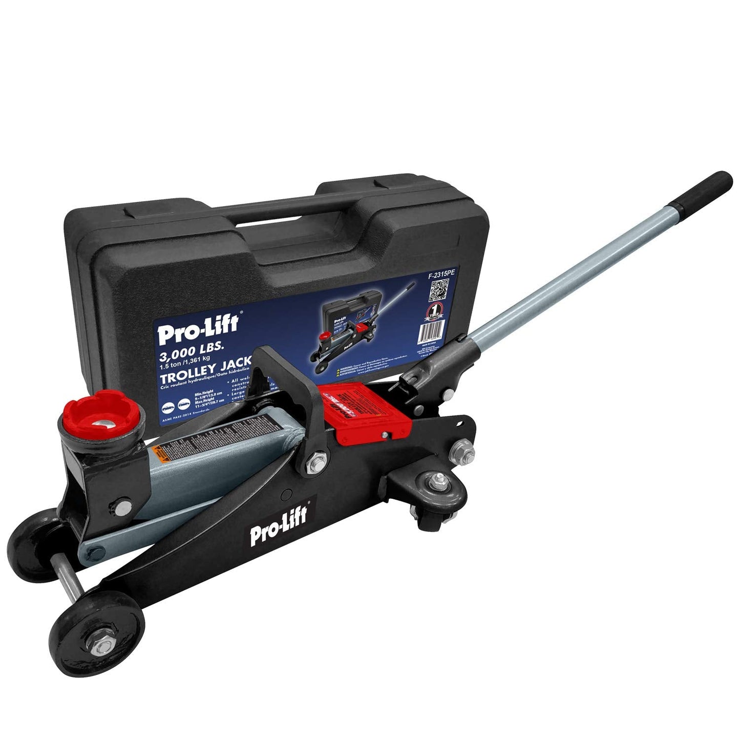Pro-LifT F-2315PE Grey Hydraulic Trolley Jack Car Lift with Blow Molded Case-3000 LBS Capacity, 12 Inch, Black
