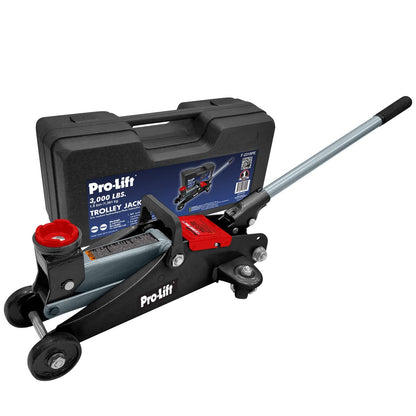 Pro-LifT F-2315PE Grey Hydraulic Trolley Jack Car Lift with Blow Molded Case-3000 LBS Capacity, 12 Inch, Black