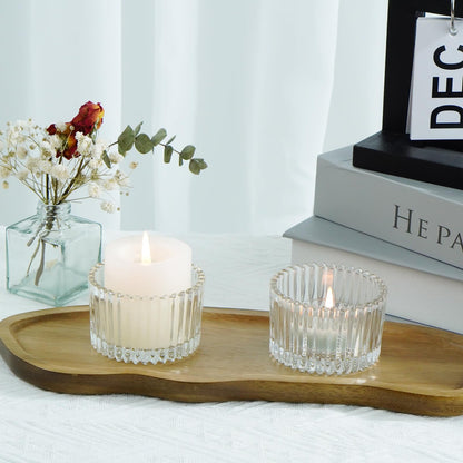 Jollyhilan 6 Pack Glass Candle Holder,Round Glass Candle Tray Ribbed Tealight Holders for Votives, Floating Candles Table Centerpieces Wedding Home Decor,Clear