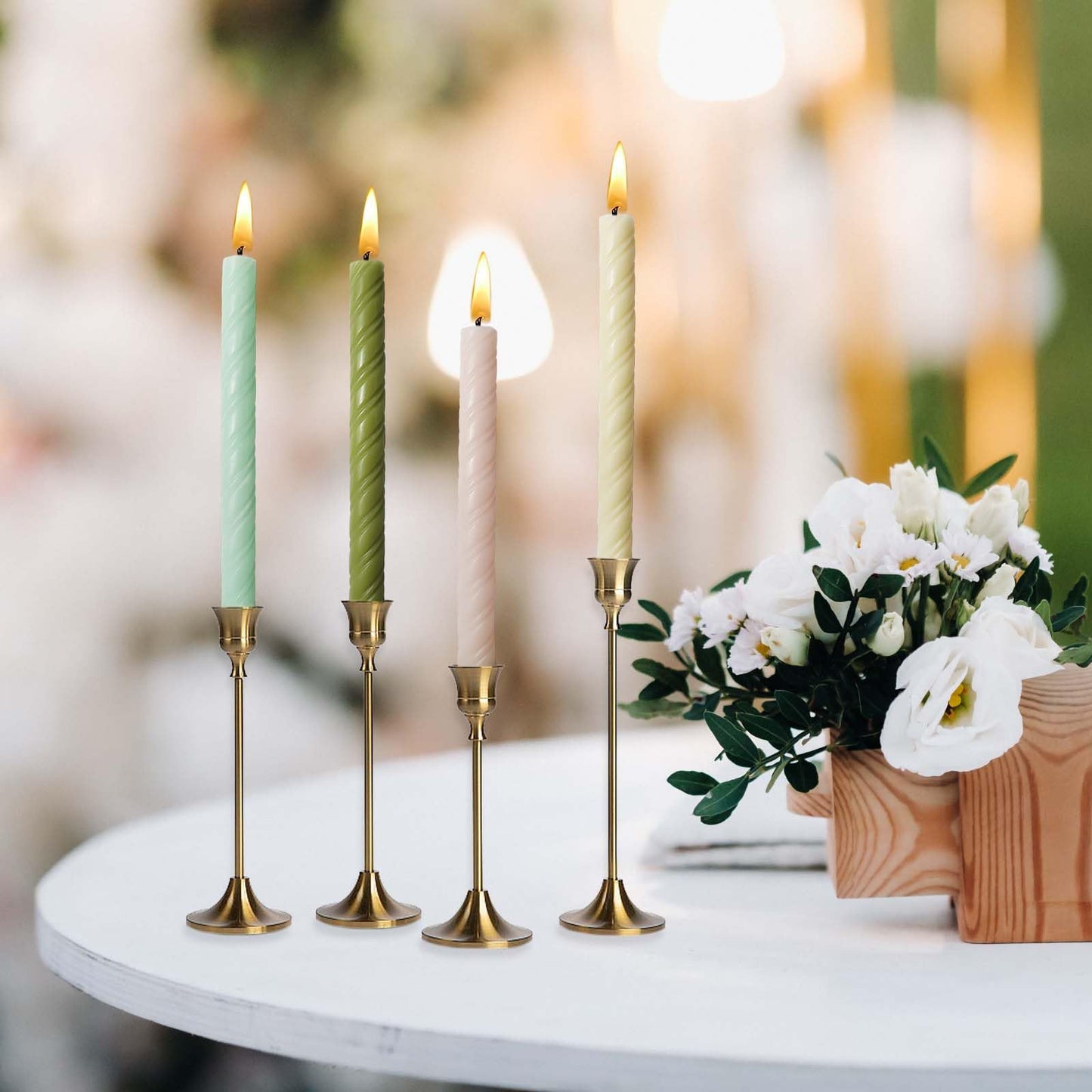 10in Spiral Taper Candles Set of 2 Pack Striped Tapered Candle,Decorative Threaded Candle for Dinner Party Wedding,Kitchen Decors,Christmas,Halloween (2, Roman Column Green, 10in)