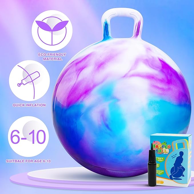 PlayZap Hopper Balls for Kids 6-12 20 Inches Bouncy Ball with Handle 20 Inflatable Bouncing Hopper 50cm Bouncing Toys Outdoor Hopping Toys for Girls Boys Gifts