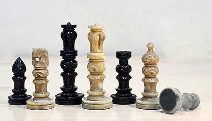StonKraft - Natural Stone Chess Pieces Chessmen Chess Coins (3 King) | Chess Accessories | Board Games (White and Brown)