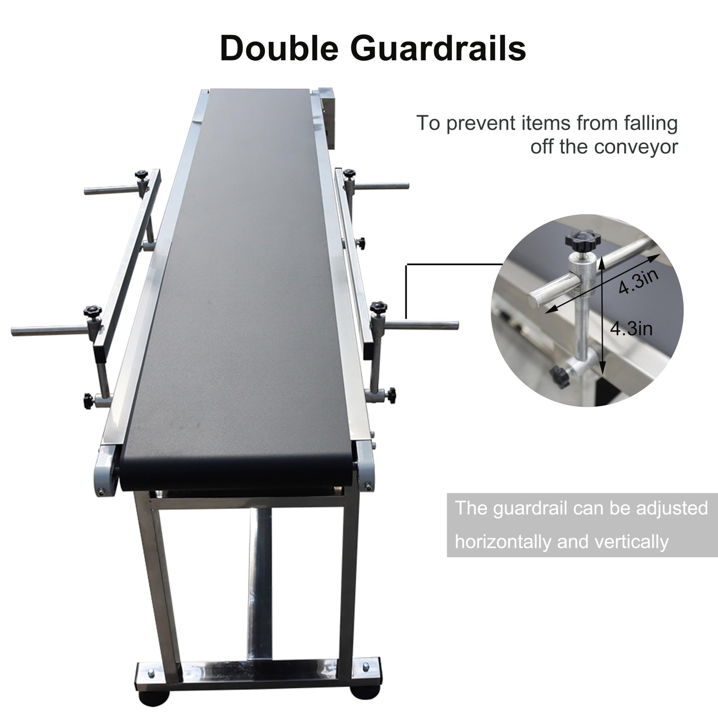 BREVELTION PVC Flat Belt Conveyor Stainless Steel Industrial Transport Conveyor Adjustable Speed Conveyor with Double Guardrails Conveyor Length 71inch Width 11.8inch Load 11LBS 120W
