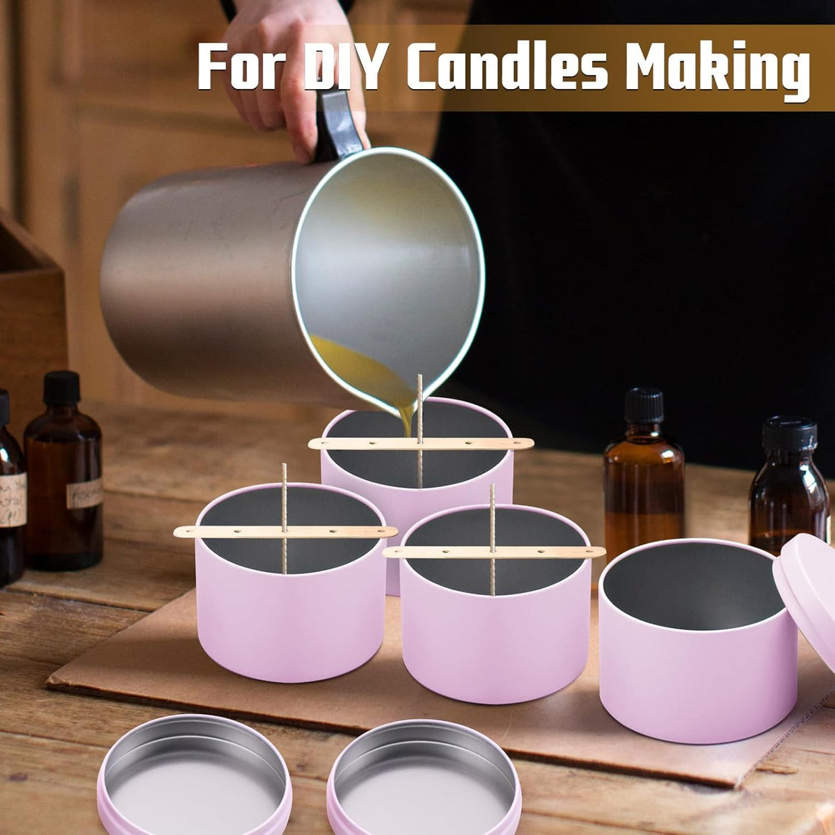 YJHSS 24-Pack 4oz Candle Tins with Lids, Metal Candle Jars for Candle Making, Empty Containers Vessels Bulk for Small Business & Beginners DIY Storage -Pink