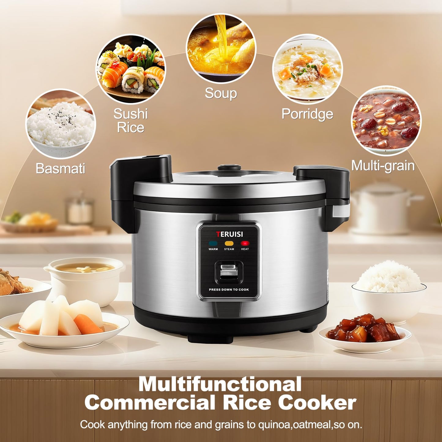 TERUISI Commercial Rice Cooker, 10L/10.6QT Large Rice Cooker & Rice Warmer 50 CUPS Cooked Rice, Fast Cooking Electric Cooker with Auto Keep Warm, Non-stick Inner Pot for 10-20 People Use