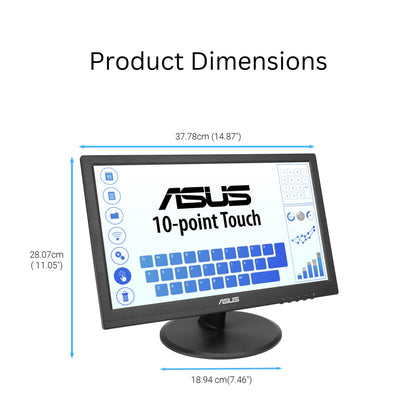 ASUS 15.6” 1080P Touch Monitor (VT169HE) - Full HD, 10-Point Touchscreen, IPS, Wide Viewing Angle, Frameless, Eye Care, Flicker Free, Low Blue Light, HDMI, Windows 11 Compliance, VESA Mountable