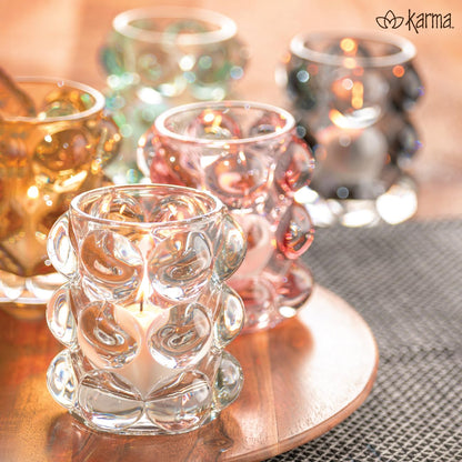 Karma, Lucia Hobnail Votive, Tea Lights Candle Holder, Glass Votive Candle Holders for Table Decorations, Baby Shower, Birthday Party, Weddings and Home Decor, Blush (Pack of 3)