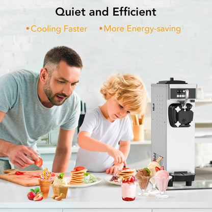 Commercial Ice Cream Maker Machine for home, 4.7-5.8Gal/H Soft Serve Machine, 1200W Single Frozen Yogurt Ice Cream Mixing Machine with 7 L Hoppers &1.8 L Cylinders for Parties, Restaurants, Snack Bars