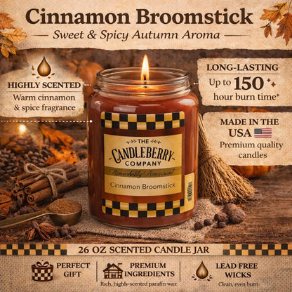 Candleberry Candles | Cinnamon Broomstick | Best Candles on The Market | Hand Poured in The USA | Highly Scented & Long Lasting | Large Jar