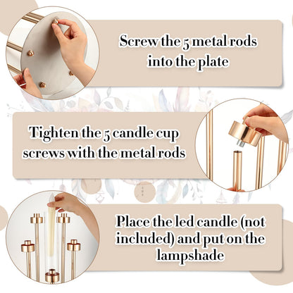 Tandefio 4 Set 5 Arm Gold Candelabra Centerpieces for Table, 35'' Tall Wedding Metal Candlestick Floor Holder Acrylic Clear Lampshades with 20 LED Candles for Wedding Party Event Table Fireplace Decor