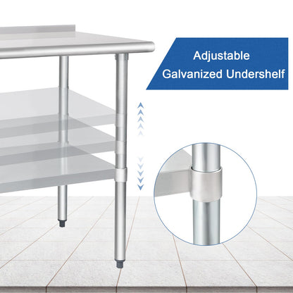 HARDURA Stainless Steel Table Prep & Work Table 24 x 60 Inches NSF Heavy Duty Commercial with Undershelf and Backsplash for Restaurant Kitchen Home and Hotel