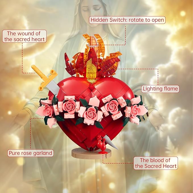 Sacred Heart of Mary Building Block Set Immaculate Sacred Heart Building Model Compatible with Lego Jesus Toy Decoration for Prayer Room Christian Easter Religious for Adults (771 PCS)