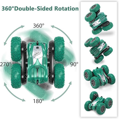 Remote Control Car RC Stunt Cars Double Sided 360° Rolling Rotating Rotation Rechargeable Car Toy for 6 7 8-12 Year Old Boy Kids Birthday Xmas Gift Green