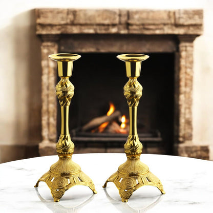 Alisveristime 2-Piece Candle Holder Set - Medium Size Decorative Zamac Candlesticks for Elegant Home Decor (Gold & Silver) (Gold)