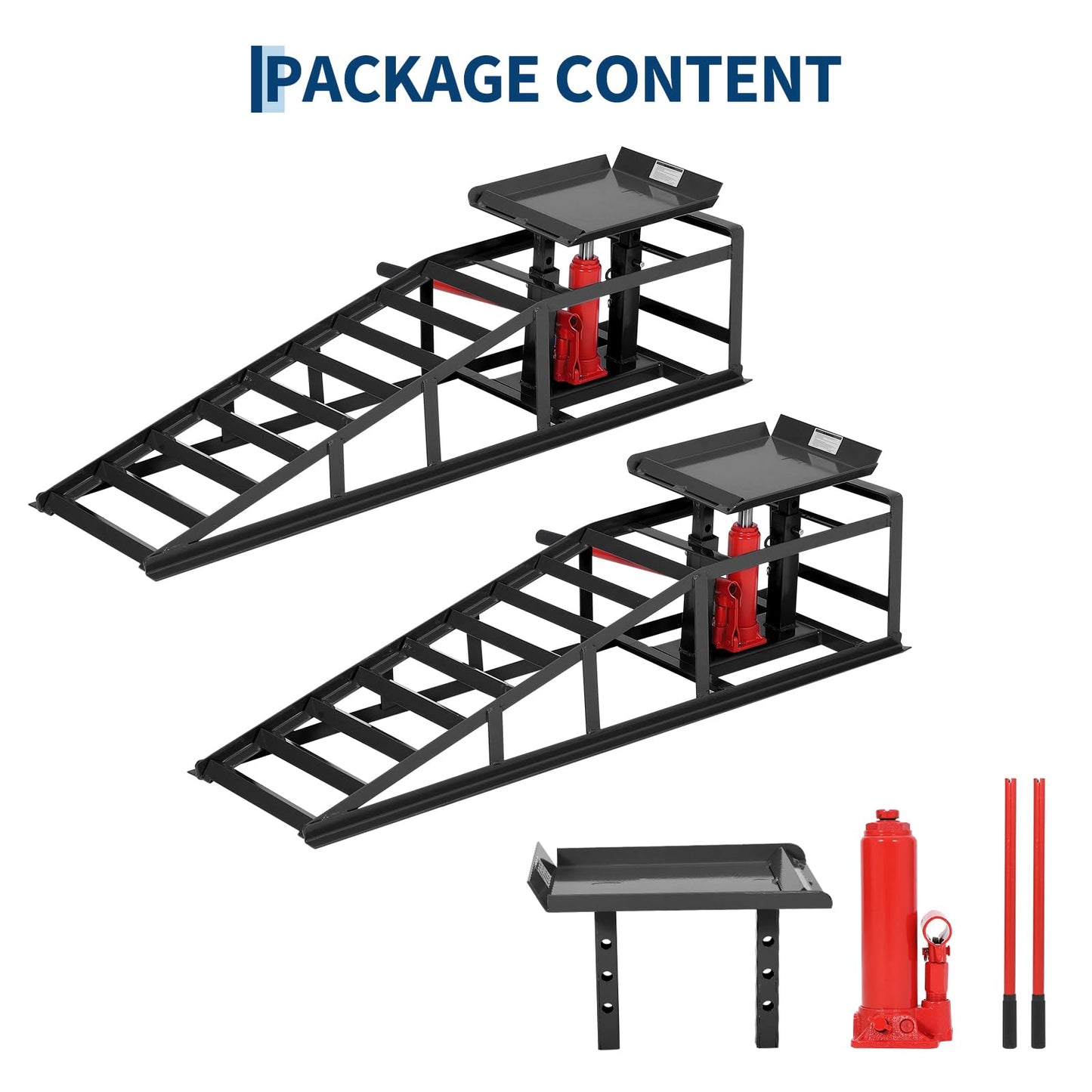 GarveeHome Hydraulic Car Ramps 2 Pack - 11000Lbs Capacity Low Profile Vehicle Ramps for Oil Changes, Trucks, Trailers & Garage Auto Repair, Heavy Duty Steel Construction, Black