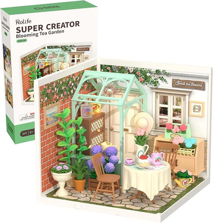 Rolife Super Creator-DIY Plastic Miniature House for Adults Mini Blocks Model Kit Building Set for Teens 8-12 DIY Crafts/Hobbies/Building Blocks Toys for Teens&ampAdults (Blooming Tea Garden)