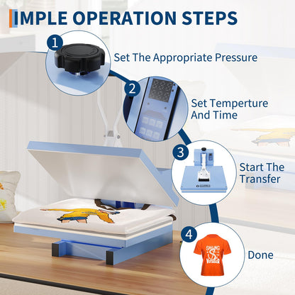 16x24 Heat Press, Digital Professional Press Machine, Fast Heating, Industrial Quality with Adjustable Pressure Industrial Digital Heat Transfer Machine for T-Shirt, Light Blue