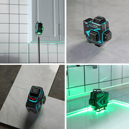 INSPIRITECH Floor Laser Level 360 Self-leveling - Tile 4 x 360 Green Beam Cross Line Laser Leveler Tool - 16 lines 4D Ceiling Nivel Laser for Construction with Hard-Sided Case and 2 Batteries-C