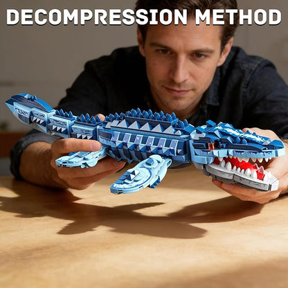 Mosasaurus Dinosaur Building Set 805 Pieces Realistic Prehistoric Marine Reptile Model Ocean Predator Construction Toy with Articulated Jaw &amp Fins Jurassic Animal Gift for Teens &amp Adults