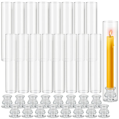 Hurricane Glass Candle Holders Set of 16, 11.8" H Clear Cylinder Windproof Candle Holder Chimney Tubes, Taper Glass Candlestick Holders for Home Decor Wedding Party Table Centerpieces