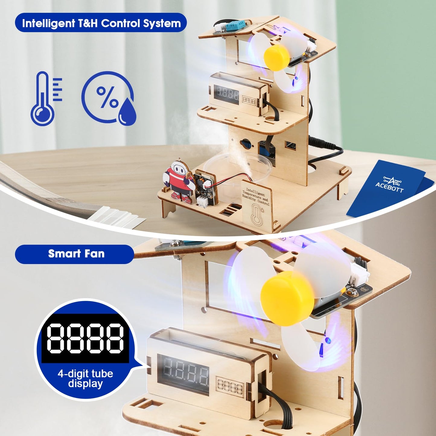 ESP32 STEM Science Kits for Kids Ages 8-10-12, 3 in 1 Smart Home Education Kit, Wooden 3D Puzzles Toys Children's DIY Building Crafts Model Set, Christmas Birthday Gift for Girls Boys