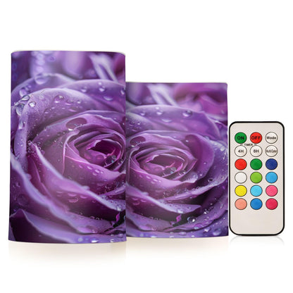 ALAZA Purple Rose Flameless Candles, LED Pillar Candles with Remote Timer, Battery Operated Candles Set of 2