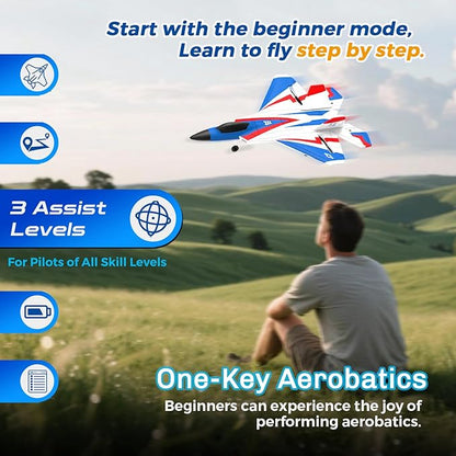 RC Airplane 4 Channel with Lights | F22 RC Plane with 6-axis Gyro Stabilizer for Beginner Remote Control Airplane for Adults 37mins Flight Time - 19in*14in
