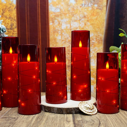 kakoya Flameless LED Candles with Timer 9 Pc Flickering Flameless Candles for Romantic Ambiance and Home Decoration Stable Acrylic Shell,with Embedded Star String，Battery Operated Candles（Red）