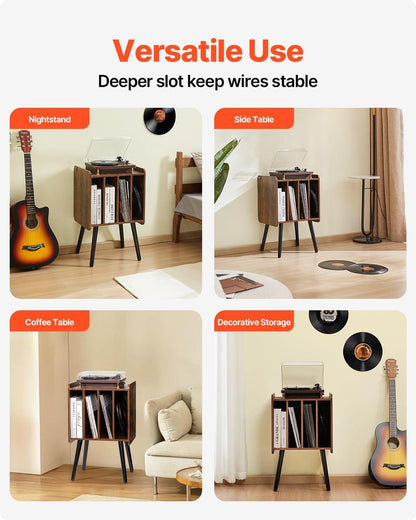 VEVOR Record Player Stand, 2 Tiers Turntable Stand with 4 Cabinets, Holds up to 100 Albums, Wooden Vinyl Record Storage Cabinet with Display Shelf for Bedroom, Living Room, Brown