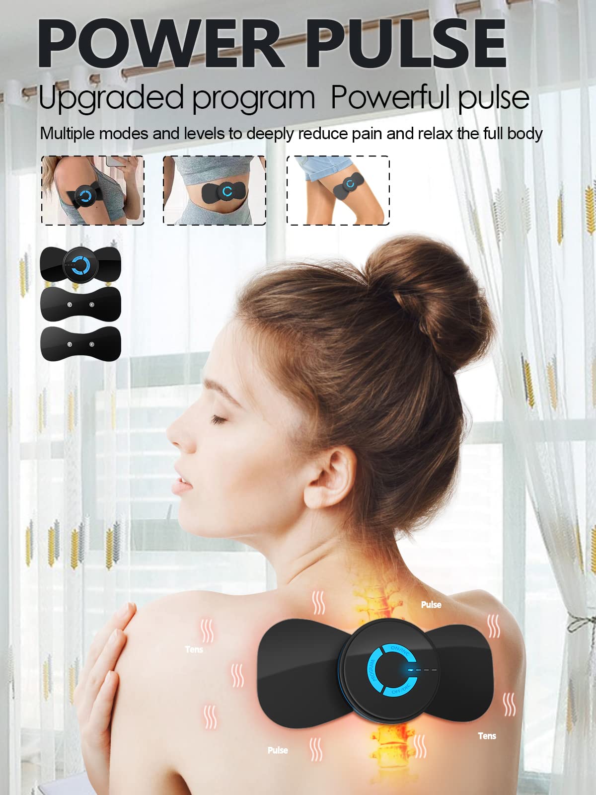 Tens Black Unit with 2 Pads,EMS Microcurrent Mini Massager Machine,Low Frequency Multi Function Physiotherapy Instrument Muscle Stimulator,Full Body Pain Relief Therapy Device